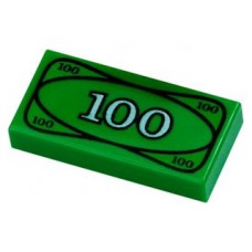 Part 3069bpx7 Green Tile 1 x 2 with 100 Dollar Bill Money Pattern 